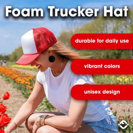 Funky Junque Fourth of July Trucker Hat for Women, Foam Mesh Baseball Cap, Adjustable Snapback - White/Red