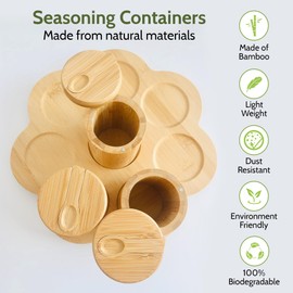 SLS Home essentiæls Set of 8 Bamboo spice Jars with slide lid, 8 Spoons and 1 Bamboo Tray