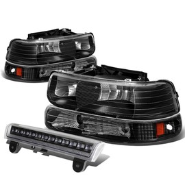 Auto Dynasty Compatible with Chevy Tahoe/Suburban GMT800 Pair of Black Amber Corner Headlight+Bumper+3rd Brake Light (Black Housing)