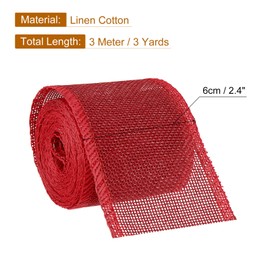 sourcing map Burlap Wired Ribbons, 2.4inch x 3yards Natural Burlap Weave Ribbon, Red