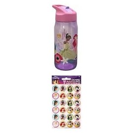 Princess Water Bottle with Character Stickers, Pink Lid, Kids Drink Container