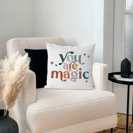 IWXYI Boho Retro You are Magic Throw Pillow Cover 18x18 Inch,Modern Positive Cushion Pillow Case Kid Room Decoration,Inspirational Sayings Decorative Pillowcase for Home Dorm Playroom Nursery Decor