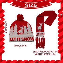 TSLBW Winter Beanie Hat Scarf Set Kids Christmas Light Up Hat Scarf Cute Girls Christmas Boys Gift Thermal Knitted Beanie Children's Winter Warm Set Red Blue Winter Outdoor Activities Essential (A)