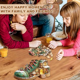 Jigfoxy Christmas Boot Wooden Jigsaw Puzzles for Adults, 240pcs Unique Animal Shape Wood Puzzles, Birthday Gifts for Family Friend with wooden box(13.4 * 13.4in)