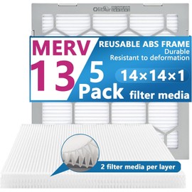 OlitAir Air Filter -  Furnace/HVAC, 14 x 14 x 1, MERV 13 - 5-Pack W/Reusable ABS Frame