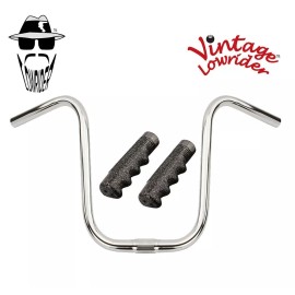 Vintage Lowrider Vtg Lowrider 11" Chrome U Handlebar 25.4mm W/120mm Sparkle Black Lowrider Grips