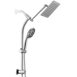 UCLIMAA Rainfall 8 Inch Shower Head with High Pressure Handheld Spray Combo, Drill-Free Slide Bar with Adjustable Shower Extension Arm, 3-Way Low Diverter for Easy Reach, 5Ft Hose- Chrome