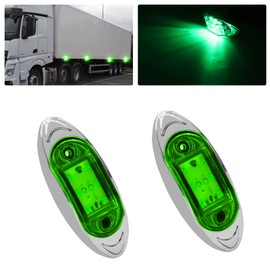 Aoling Side Marker, LED 12V 24V Green Truck Marker Lamp RV Bus Shoulder Light Tiger 6LED Green Lens Electroplated Body Waterproof Dustproof High Brightness Trailer Marker Set of 2