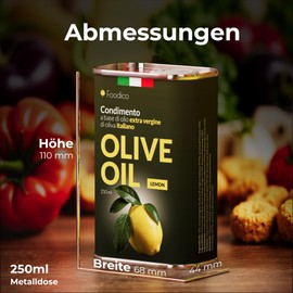 Foodico Olivenöl mit Zitrone – Extra Natives Olivenöl kaltgepresst, aromatisiert mit natürlicher Zitronenschale – 250 ml Metall-Dose aus Italien