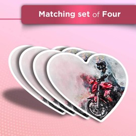 Vinyl Heart Stickers (Set of 4) - Red Motorbike Biker Sports Bike Fun Decals for Laptops,Tablets,Luggage,Scrap Booking,Fridges #12318