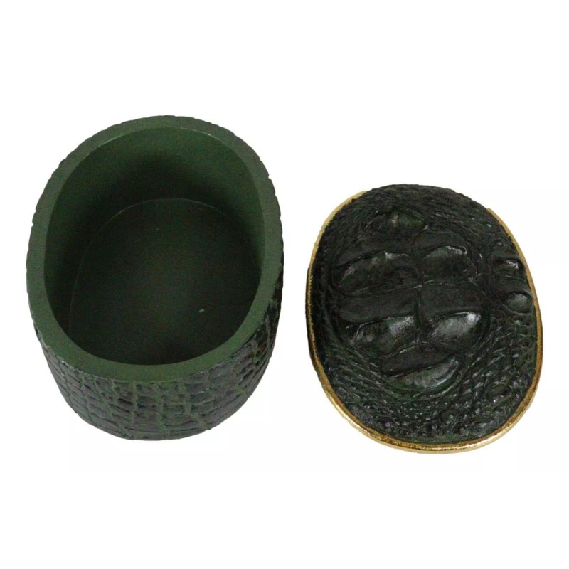 Ebros Gift Faux Crocodile Pattern Textured Green Print Gold Oval
