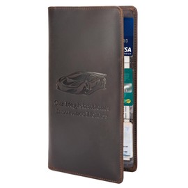 Polare Vintage Full Grain Leather Car Registration and Insurance Card Holder, Vehicle Glove Box Organizer Car Essentials RFID Wallet Case for Driver License, Cards & Documents