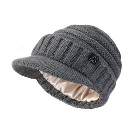 Hat Hut Beanie Hats for Women Men Satin Lined Winter Hats for Women Slouchy Beanies Satin Lined Beanie with Brim Visor