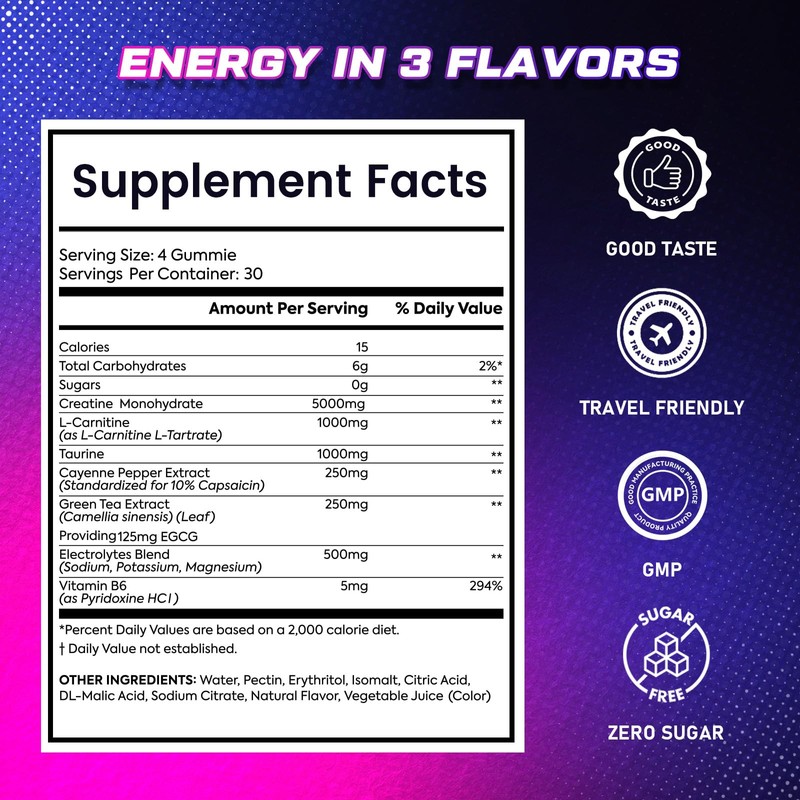 Bageto Creatine Gummies Complex + L-Carnitine + Taurine + Electrolytes