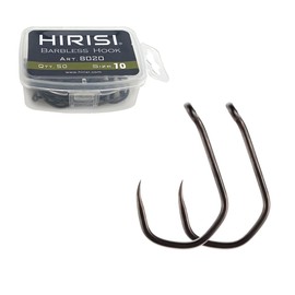 Pack of 50 PTFE Coated Stainless Steel with High Carbon Content, Barbless Fishing Hooks with Eyelet Fishing Accessories (FBA-8020-10)