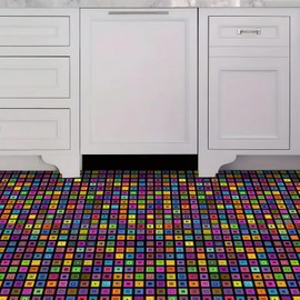 IOHEFY 10PCS 12x12 Inch Peel and Stick Floor Tiles Self Adhesive Vinyl Flooring Tile Rainbow Geometric Square Removable Decals Bathroom Kitchen Laundry DIY Home Decoration