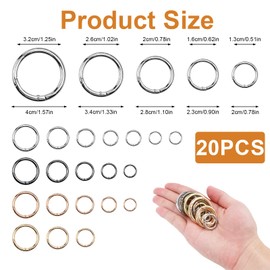 Pack of 20 Round Spring Lock Rings, O-Ring Key Rings Made of Metal with Spring Mechanism, Key Ring Accessories for Handbags, Backpack, DIY Crafts, Decoration, Purse, Keys