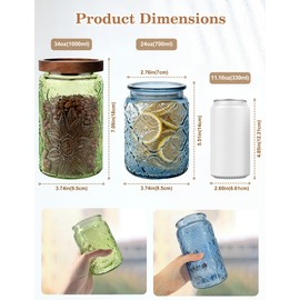 Glass Jars with Airtight Wood Lids – 4 PC 24 OZ Vintage Storage Canisters Set for Kitchen Pantry Bathroom, Decorative Beautiful Containers for Coffee, Cookie, Sugar, Tea, Candy, Snack, Nuts, Begonia