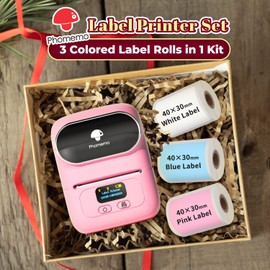 Phomemo M110 Label Makers, Barcode Bluetooth Printer, Thermal Pocket Inkless Sticker Printer for Small Business, Address, Mailing, Price Tag, File Folder Labels for Phone/Tablet/PC/Mac, 3-Roll Labels