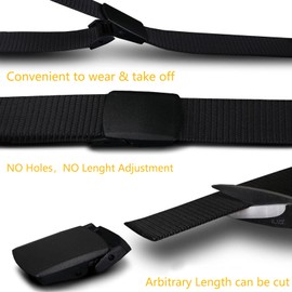 Adjustable Elastic Stretch Belt with No Metal Plastic Buckle for Men Women,Webbing Canvas Sports Waist Belt Strap for Outdoor Work Travel Golf, 49"Long 1.5"Wide (Black)
