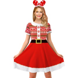 Christmas Women Swing Ugly Pullover Costume Elf Crewneck Santa Claus Outfits Dresses Snowflake 2XL