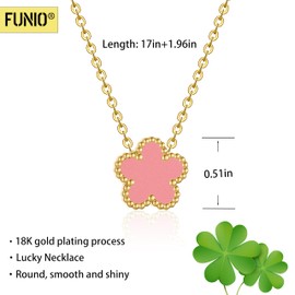 FUNIO 18K Gold Plated Clover Necklace for Women, Four Leaf Flower Lucky 4 Leaf Necklace Pendant Dainty Jewelry Gift for Women (Pink)