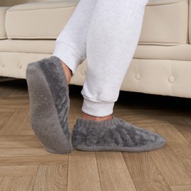 OHS Slipper Socks Mens Teddy Marl Fleece, Fluffy Socks for Men Festive Warm Cosy Socks Women Men Gifts for Him Non Slip Socks - Charcoal Grey, M/L 9-10