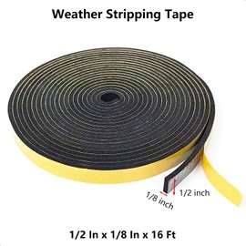 Topiverse Weather Stripping Door Seal Strip, Strong Adhesive, Weatherproof, Reduce Noise, Gap Filler, Foam Insulation Tape for Doors and Windows (1/2 in x 1/8 in x 16 Ft)