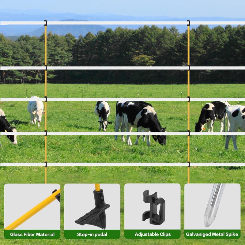 CYM-INSIST 24Pcs 48in Fiberglass Step-in Electric Fence Posts