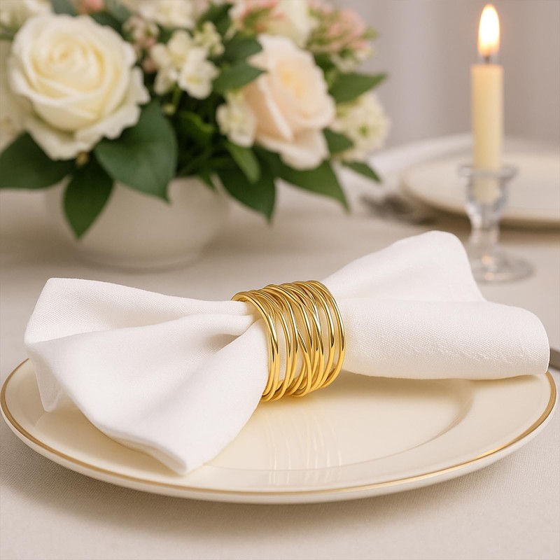 6 PCS Gold Metal Napkin Rings - Elegant Twisted Wire
