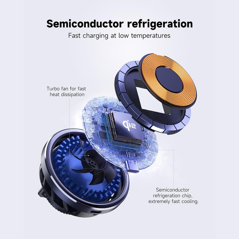 QI2 Certified + semiconductor Cooling car Magnetic Wireless Charging Stand