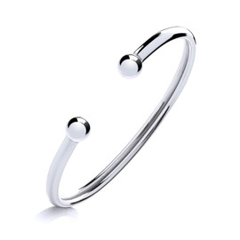 925 Sterling Silver Torque Ball Opening Bangle - Maiden's/Boys or Girls/Small Ladies