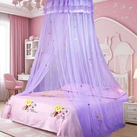 Betthimmel Mädchen Moskitonetz Bett Kinder Groß Mosquito Netz Bett Himmel für Babybett Hängendes Mückennetz Bett Prinzessin Hausbett Deko Teens Violett