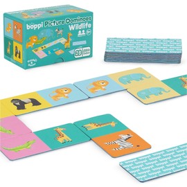boppi Dominoes Set Picture Game for Toddlers - Colourful Wildlife Animal Themed Montessori/STEM Dominoes for Children - Games for 3 Year Olds and Up