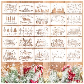 Merry Christmas Stencils for Card Making Reusable Believe Snowflake Happy Holidays Stencil Templates Drawing Christmas Stencils for Painting on Wood Paper DIY Crafts Fabric Home Decor(card25)