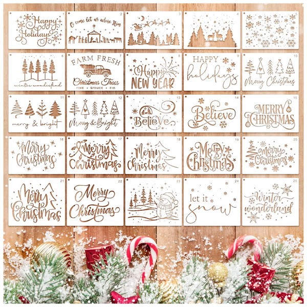 Merry Christmas Stencils for Card Making Reusable Believe Snowflake Happy