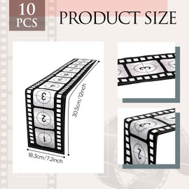 Breling Movie Night Table Runner, 12 x 72 Inch Printed Filmstrip Table Runner Movie Reel Decor Movie Theme Tablecloth Decorations for Kitchen Film Party (Classic Style, 10 Pcs)