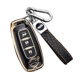 [YANMW] Sakura Key Case Compatible Nissan Aria Key Cover New Model X-Trail Smart Key Case TPU 3 Buttons (Black), gold black