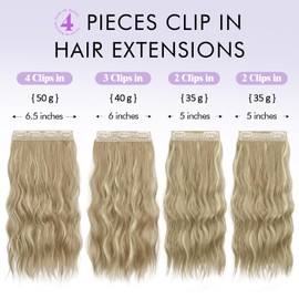 Sofeiyan Clip-In Extensions, 4 Pieces, 40 cm Hair Extensions for Women, Curly Thick Synthetic Hair Extensions for Clip-In, Natural Soft Clip-In Hairpiece - Dark Ash Blonde with Light Blonde