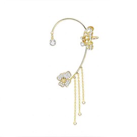 Elegant Ear Cuffs for Women, Butterfly Ear Wrap No Piercing Crystal Rhinestone Dangling Cuff Clip on Earrings for Women, Ear Bone Clip Hook without Pierced 1PCS, Adjustable, Metal, Cubic Zirconia