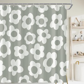 Gray Cute Retro Floral Abstract Flower Shower Curtain for Bathroom 72W*72H Inch 70s Lovely Vintage Aesthetic Funky Bathtub Decor Modern Trendy Waterproof Polyester Fabric Set with 12 Hooks