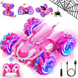 Carro de Control Remoto para Niños, coche de Todoterreno RC 2.4GHz con Luz, Juguete Recargable 4WD de Carreras de Auto de Doble Cara para Niños, Regalo para Niños Cumpleaños Navidad de 3-6 Años (Rosa)
