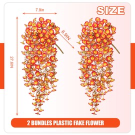 Fake fall Artificial Hanging Flowers for Outdoor, 2 PCS Autumn Decoration Silk Faux Flowers Morning Glory with Eucalyptus Leaves, Realistic Hanging Plants for Wedding Home Office Garden Decor(Color 2)