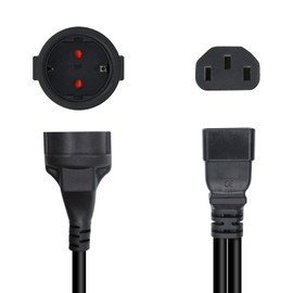 RIIEYOCA 2-in-1 Mains Adapter Cable for UPS Plug IEC 320 C20 Male to Double European Socket Adapter Cable, Black, 0.32 m