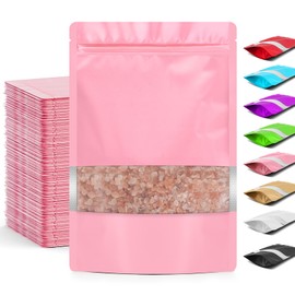 Funfery 100 Pcs Smell Proof Packaging Bags,Mylar Clear Bags for Food Storage,Sealable Bags for Packaging,Stand Up Pouches with Window,Resealable Bags for Small Business,Cookies,Candy(Pink,4.7x7.9in)