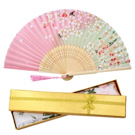 Boshiho Women's Fan & Fan Bag, Rayon Dance Fan, Beautiful, Flower Pattern, Butterfly Pattern, Cherry Blossom Pattern, Stylish, Japanese Style Accessory, Elegant, Gorgeous, pink spring