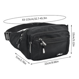 Bum Bag Black Large Outdoor Waist Bag Sports Men with Rain Cover, Unisex Nylon Fanny Pack with 5 Individual Compartments, Adjustable Strap Waist Bag for Travel, Hiking, Outdoor, black, Classic