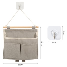 Pack of 2 Grey Hanging Storage Bags and 2 Pieces Hooks, Foldable Hanging Storage Bags, Wall Storage Bags, Hanging Bathroom Storage Bags, Suitable for Home, Office and Home