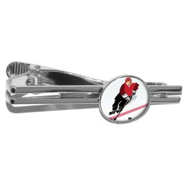 Ice Hockey Player Red Jersey Round Tie Bar Clip Clasp Tack - Silver