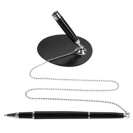 Desk Pen, Metal Ballpoint Pen, Tabletop Fixing, Sign Pen, Anti-Slip, Pencil Holder Holder, Long Chain Connection, Drop and Loss Prevention, Suitable for Counters, Banks, Hotels, Fronts, Meeting Rooms, Receptions, Studies, Offices, Black, Light Blue Ballp